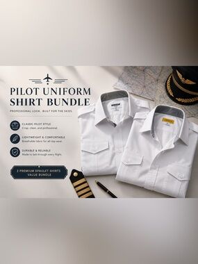 Pilot Uniform Shirt Bundle Men’s XL White Aviation Epaulet Shirts